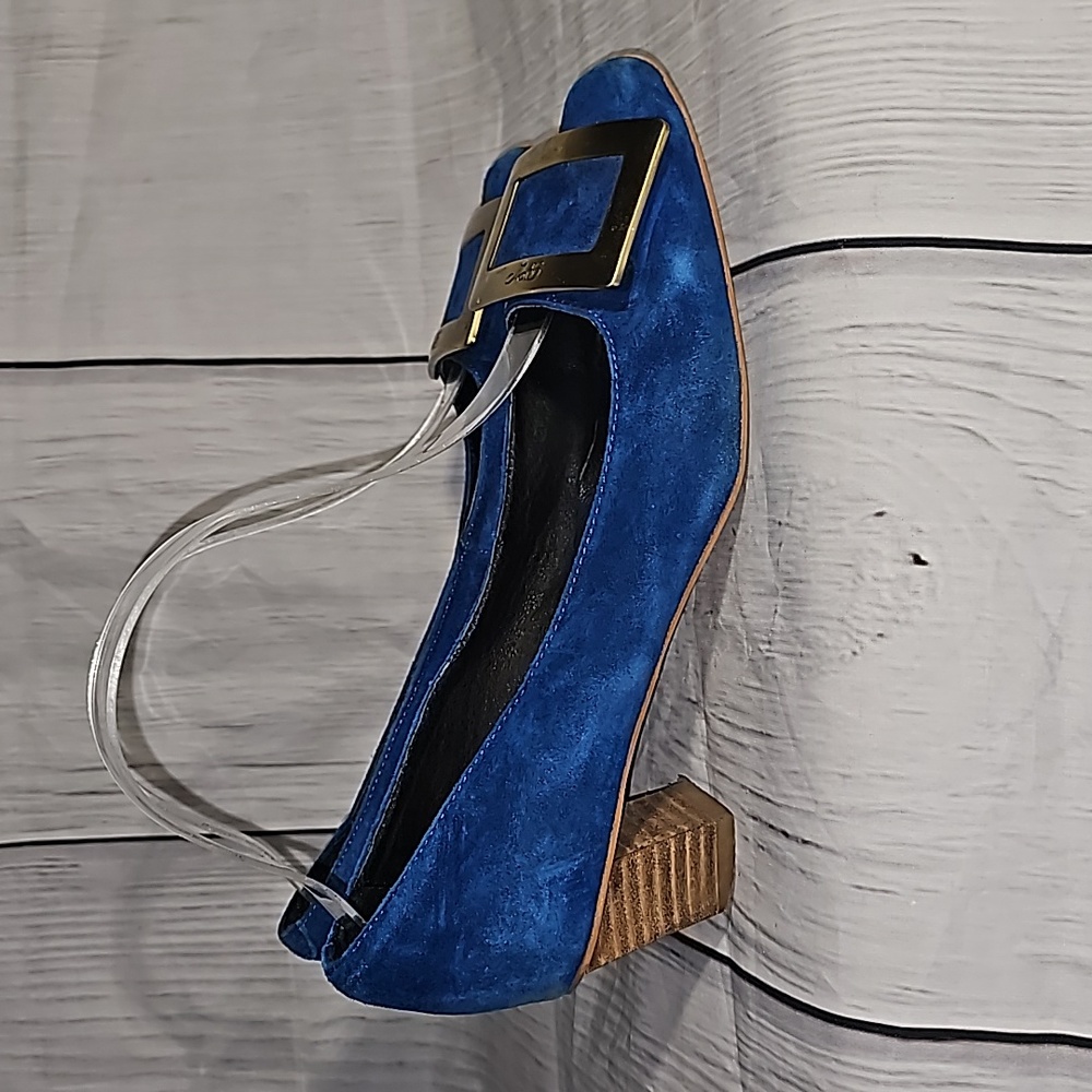 REMARCELLO Royal Blue Leather Italian Low Heel Vintage Pumps (Personalized) 37